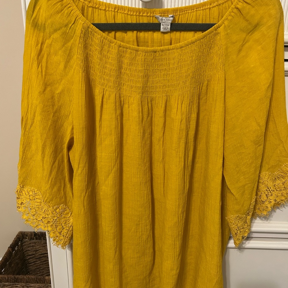 Cato Mustard Yellow Blouse with Lace Sleeves